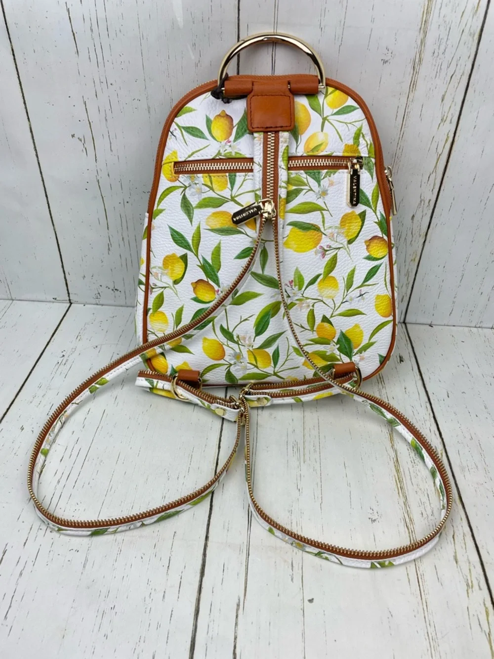 Valentina Pebble Leather Backpack/Sling Bag *Lemon Print *Made In Italy 🍋🇮🇹‎